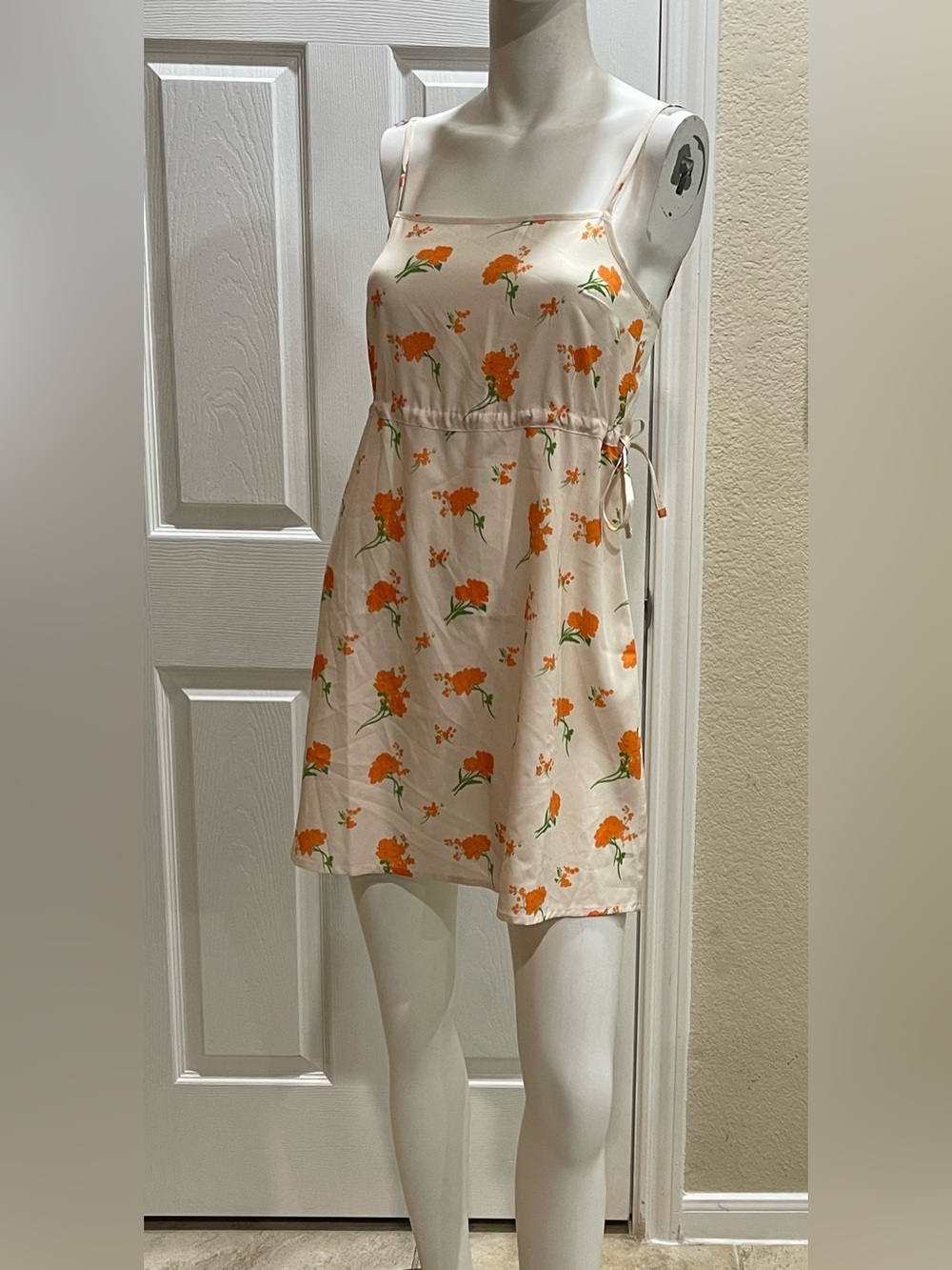 Reclaimed Vintage Floral Mini Dress Orange Peach Cami Sundress Size US 4